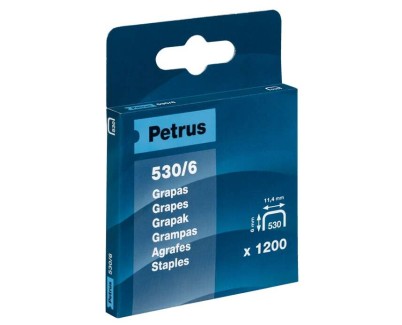 Petrus Caja de 1200 Grapas 530/6 Cobreadas para Clavadora - Patilla de 6mm