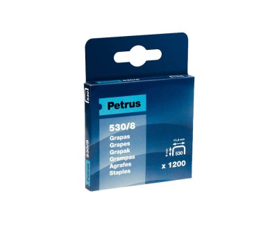 Petrus Caja de 1200 Grapas 530/8 Cobreadas para Clavadora - Patilla de 8mm