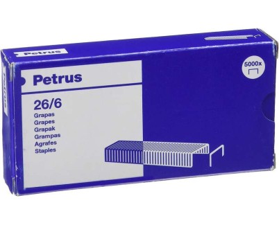 Petrus Caja de 5000 Grapas 26/6 Cobreadas - Hasta 30 Hojas - Patilla de 6mm
