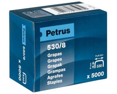 Petrus Caja de 5000 Grapas 530/8 Cobreadas para Clavadora - Patilla de 8mm