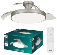 Philips Atlas DC Fan Ceiling Ventilador de Techo con Luz LED Hasta 6500K - Aspas Retractiles - 35W Ventilador + 28W Luz - Mando a Distancia - Color Niquel