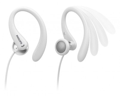 Philips Auriculares Intraurales Deportivos - Cable de 1.2m - Jack 3.5mm - IPX2 - Microfono Integrado - Gancho de Oreja - Altavoz 15mm - Boton Multifuncion - Color Blanco