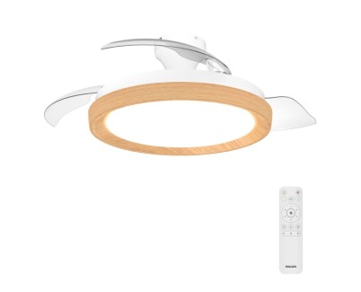Philips Bliss DC Fan Ceiling Ventilador de Techo con Luz LED Hasta 6500K - Aspas Retractiles - 35W Ventilador + 28W Luz - Mando a Distancia - Color Blanco/Madera