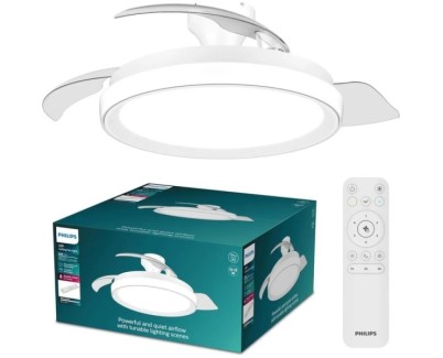 Philips Bliss DC Fan Ceiling Ventilador de Techo con Luz LED Hasta 6500K - Aspas Retractiles - 35W Ventilador + 28W Luz - Mando a Distancia - Color Blanco