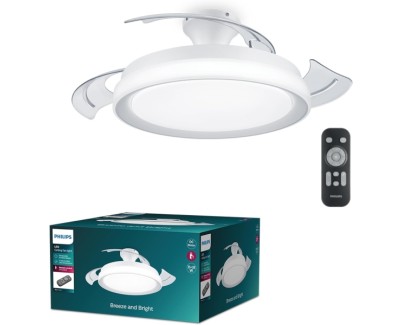 Philips Bliss DC Fan Ceiling Ventilador de Techo con Luz LED Hasta 6500K - Aspas Retractiles - 35W Ventilador + 28W Luz - Sparkle -  Mando a Distancia - Color Blanco