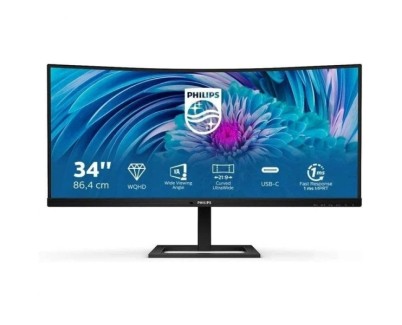 Philips E Line 346E2CUAE/00 Monitor 34\" LED Curvo WQHD+ 100Hz FreeSync Premium - Respuesta 1ms - Altavoces 10W - Ajustable en Altura e Inclinable - 21:9 - HDMI, DisplayPort, USB-C - VESA 100x100mm
