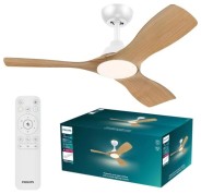 Philips Olas Fan Ceiling Ventilador de Techo con Luz LED Hasta 6500K - Aspas Fijas - 30W Ventilador + 24W Luz - Mando a Distancia - Color Blanco/Madera