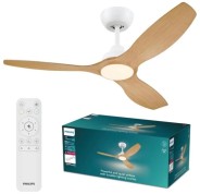 Philips Olas Fan Ceiling Ventilador de Techo con Luz LED Hasta 6500K - Aspas Fijas - 35W Ventilador + 24W Luz - Mando a Distancia - Color Blanco/Madera
