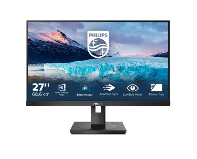Philips S Line 272S1AE/00 Monitor 27\" LED IPS FullHD 75Hz - Respuesta 4ms - Altavoces 4W - Regulable en Altura, Giratorio e Inclinable - HDMI, DVI, DisplayPort, VGA - VESA 100x100mm - Color Negro
