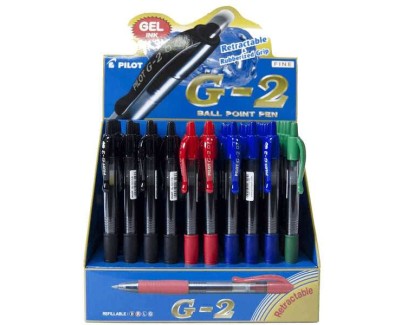 Pilot G2 Rollerball Expositor de 60 Boligrafos de Gel - Punta 0.7mm - Trazo 0.32mm - Recargable - Grip Ergonomico - Colores Surtidos