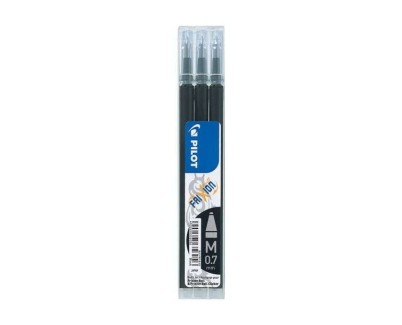 Pilot Pack de 3 Recambios para Frixion Ball / Frixion Clicker - Tinta Gel Borrable - Punta de Bola 0.7mm - Trazo 0.4mm - Color Negro