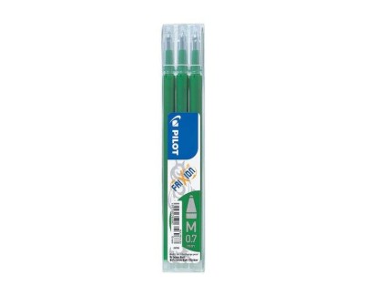 Pilot Pack de 3 Recambios para Frixion Ball / Frixion Clicker - Tinta Gel Borrable - Punta de Bola 0.7mm - Trazo 0.4mm - Color Verde