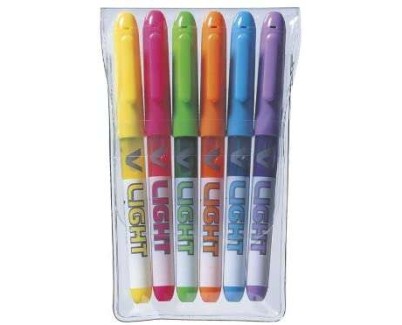 Pilot Pack de 6 Rotuladores Marcadores V-Light - Punta Biselada 3.60mm - Trazo de 3.30mm - Colores Surtidos