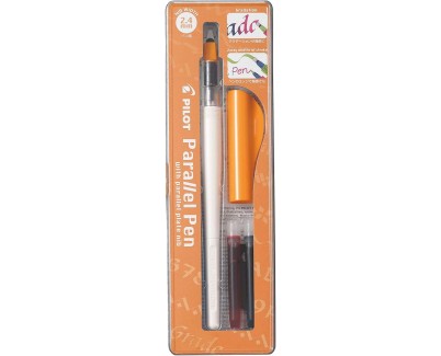 Pilot Pack de Pluma Estilografica Parallel Pen 2.4mm - Punta de Acero - Trazo de 2.4mm - 2 Recargas - Color Negro/Rojo