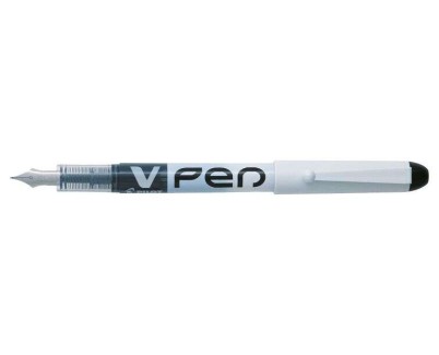 Pilot Pluma Estilografica V-Pen Desechable Tinta Liquida - Punta de Acero - Trazo de 0.5mm - Color Negro