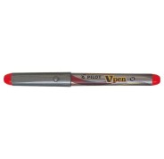 Pilot Pluma Estilografica V-Pen Silver - Desechable - Tinta Liquida - Punta de Acero - Trazo de 0.5mm - Color Rojo