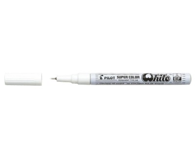 Pilot Super Color Rotulador Permanente Fino - Punta de 1mm de Poliacetal - Tinta muy Densa y Opaca - Cuerpo Metalico - Color Blanco
