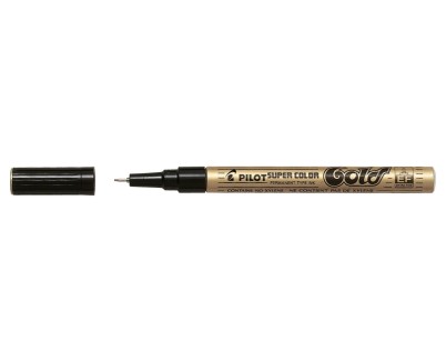 Pilot Super Color Rotulador Permanente Fino - Punta de 1mm de Poliacetal - Tinta muy Densa y Opaca - Cuerpo Metalico - Color Oro