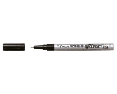 Pilot Super Color Rotulador Permanente Fino - Punta de 1mm de Poliacetal - Tinta muy Densa y Opaca - Cuerpo Metalico - Color Plata