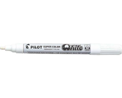 Pilot Super Color Rotulador Permanente Medio - Punta de 4,5mm de Poliacetal - Tinta muy Densa y Opaca - Cuerpo Metalico - Color Blanco