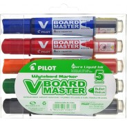 Pilot V-Board Master Begreen Pack de 5 Rotuladores para Pizarra Blanca - Punta Redonda 6mm - Trazo 2.3mm - 91% Plastico Reciclado - Recargable - Colores Surtidos
