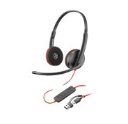 Plantronics/Poly Blackwire 3220 USB-C Auriculares con Microfono - Almohadillas Acolchadas - Controles en Cable - Adaptador USB-A - Color Negro