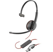Plantronics/Poly Blackwire C3210 USB-C/USB-A Auricular Monoaural con Microfono - Almohadilla Acolchada - Controles en Cable
