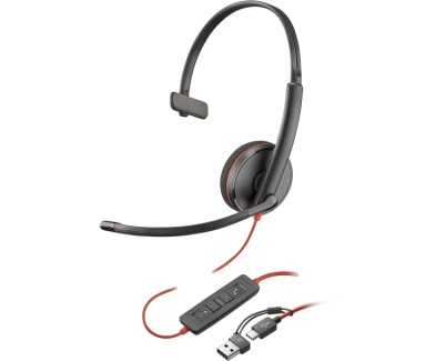 Plantronics/Poly Blackwire C3210 USB-C/USB-A Auricular Monoaural con Microfono - Almohadilla Acolchada - Controles en Cable