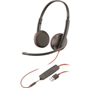 Plantronics/Poly Blackwire C3225 Auriculares con Microfono USB/Jack 3.5mm - Almohadillas Acolchadas - Controles en Cable - Color Negro