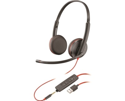Plantronics/Poly Blackwire C3225 Auriculares con Microfono USB/Jack 3.5mm - Almohadillas Acolchadas - Controles en Cable - Color Negro