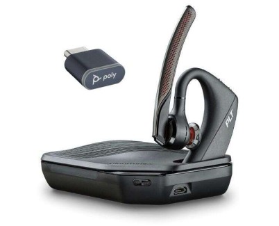 Plantronics/Poly Voyager 5200-V2 UC Auricular Monoaural con Microfono Bluetooth 5.2 - Alcance hasta 50m con Dongle - Autonomia hasta 7h - Tecnologia Windsmart - Estuche/Base de Carga Portatil