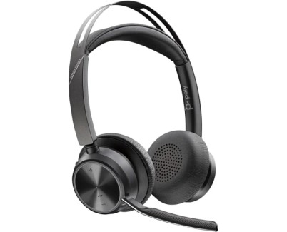 Plantronics/Poly Voyager Focus 2 Auriculares con Microfono Bluetooth 5.1 - Cancelacion de Ruido - Almohadillas Acolchadas - Autonomia hasta 40h - Control en Auricular - Color Negro