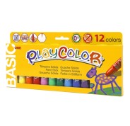 PlayColor Basic One Pack de 12 Temperas Solidas - No Arrugan el Papel - No Necesitan Agua - Especial para Uso Escolar - Colores Surtidos