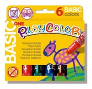 PlayColor Basic One Pack de 6 Temperas Solidas - No Arrugan el Papel - No Necesitan Agua - Especial para Uso Escolar - Colores Surtidos