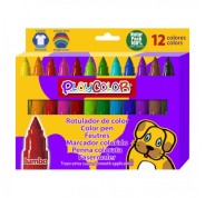 PlayColor Jumbo Basic Pack de 12 Rotuladores de Punta Gruesa Extrasuave - Fiable y Seguro - Punta Bloqueada - Capuchon Ventilado - Lavable - Colores Surtidos