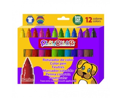 PlayColor Jumbo Basic Pack de 12 Rotuladores de Punta Gruesa Extrasuave - Fiable y Seguro - Punta Bloqueada - Capuchon Ventilado - Lavable - Colores Surtidos