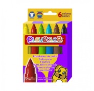 PlayColor Jumbo Basic Pack de 6 Rotuladores de Punta Gruesa Extrasuave - Fiable y Seguro - Punta Bloqueada - Capuchon Ventilado - Lavable - Colores Surtidos