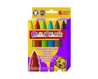 PlayColor Jumbo Basic Pack de 6 Rotuladores de Punta Gruesa Extrasuave - Fiable y Seguro - Punta Bloqueada - Capuchon Ventilado - Lavable - Colores Surtidos