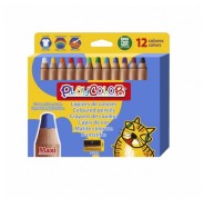 PlayColor Pack de 12 Lapices de Colores de Punta Gruesa + Sacapuntas - Trazo Extrasuave - Apto para Papel, Carton, Vidrio etc... - Colores Surtidos