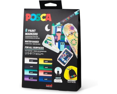 Posca Edicion Limitada Pack de 8 Marcadores de Pintura PC5M + Regalo Bolsa de Tela - Punta Redondeada 1.8-2.5mm - Tinta Base al Agua - Colores Surtidos