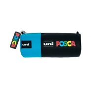 Posca Estuche de Lona 8,5x19,5cm - Ideal para Rotuladores y Utiles Escolares - Cierre de Cremallera - Color Negro/Azul