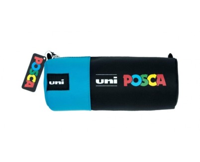 Posca Estuche de Lona 8,5x19,5cm - Ideal para Rotuladores y Utiles Escolares - Cierre de Cremallera - Color Negro/Azul