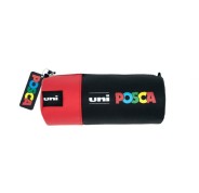 Posca Estuche de Lona 8,5x19,5cm - Ideal para Rotuladores y Utiles Escolares - Cierre de Cremallera - Color Negro/Rojo