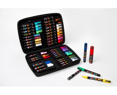 Posca Maletin Premium con 40 Marcadores de Pintura - Surtido en Color y Trazo - Punta de Poliester - Tinta Pigmentada Base Agua - Resistente a la Luz - Colores Surtidos
