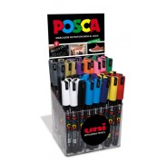 Posca PC-1MR Expositor de 48 Marcadores de Pintura - Punta Roller de Fibra 0.7mm - Tinta Pigmentada Base al Agua - Resistente a la Luz - Colores Surtidos