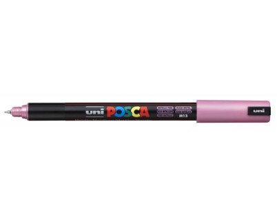 Posca PC-1MR Marcador de Pintura - Punta Roller de Fibra 0.7mm - Tinta Pigmentada Base al Agua - Resistente a la Luz - No Permanente - Color Rosa Metálico