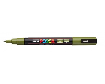 Posca PC-3M Marcador de Pintura - Punta Conica de Poliester 0.9-1.3mm - Tinta Base al Agua - Resistente a la Luz - Color Verde Kaki