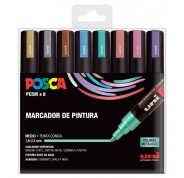 Posca PC-5M/8C Estuche de 8 Marcadores de Pintura - Punta de Bala 1.8-2.5mm - Tinta Base al Agua - Resistente a la Luz - No Permanente - Color Surtido