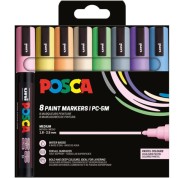 Posca PC-5M/8C Estuche de 8 Marcadores de Pintura - Punta de Bala 1.8-2.5mm - Tinta Base al Agua - Resistente a la Luz - No Permanente - Colores Pastel Surtidos