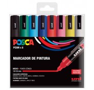 Posca PC-5M/8C Estuche de 8 Marcadores de Pintura - Punta de Poliester 1.8-2.5mm - Tinta Base al Agua - Resistente a la Luz - No Permanente - Color Surtido
